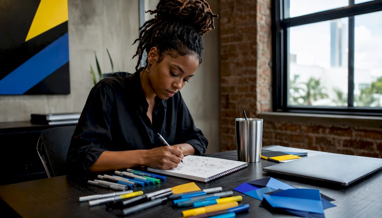 Marketing professional designing logo concepts
