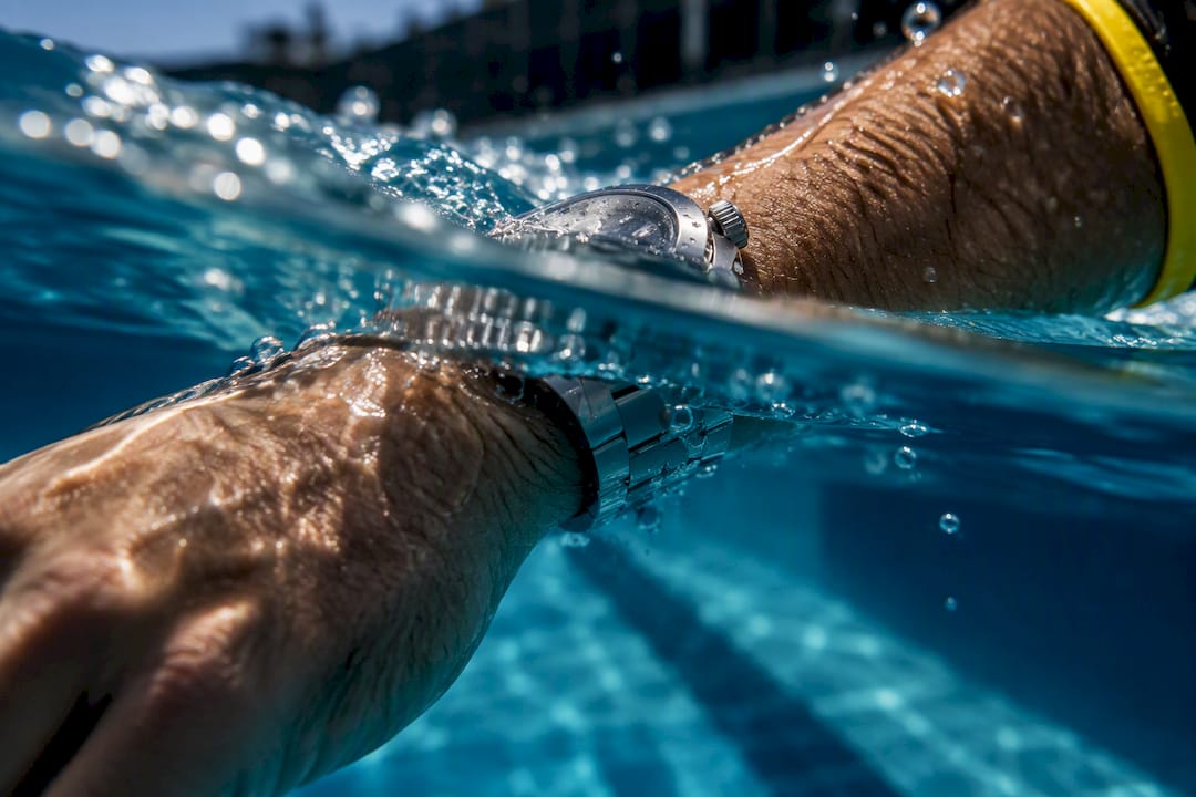 Watch crown meeting pool water