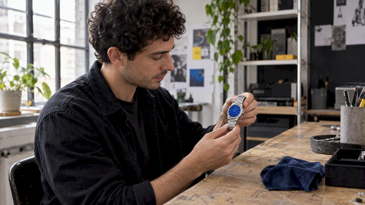 Buyer checking an Atlantic Blue watch sample