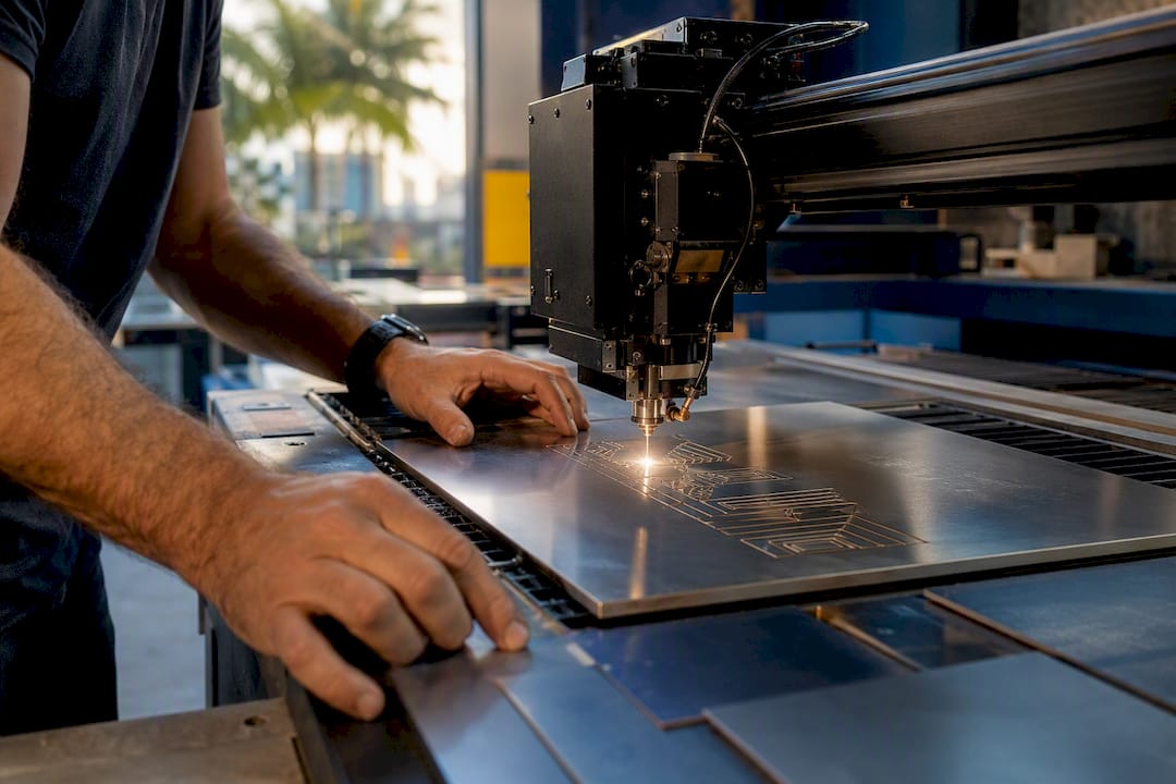 Close-up of laser engraving on stainless steel