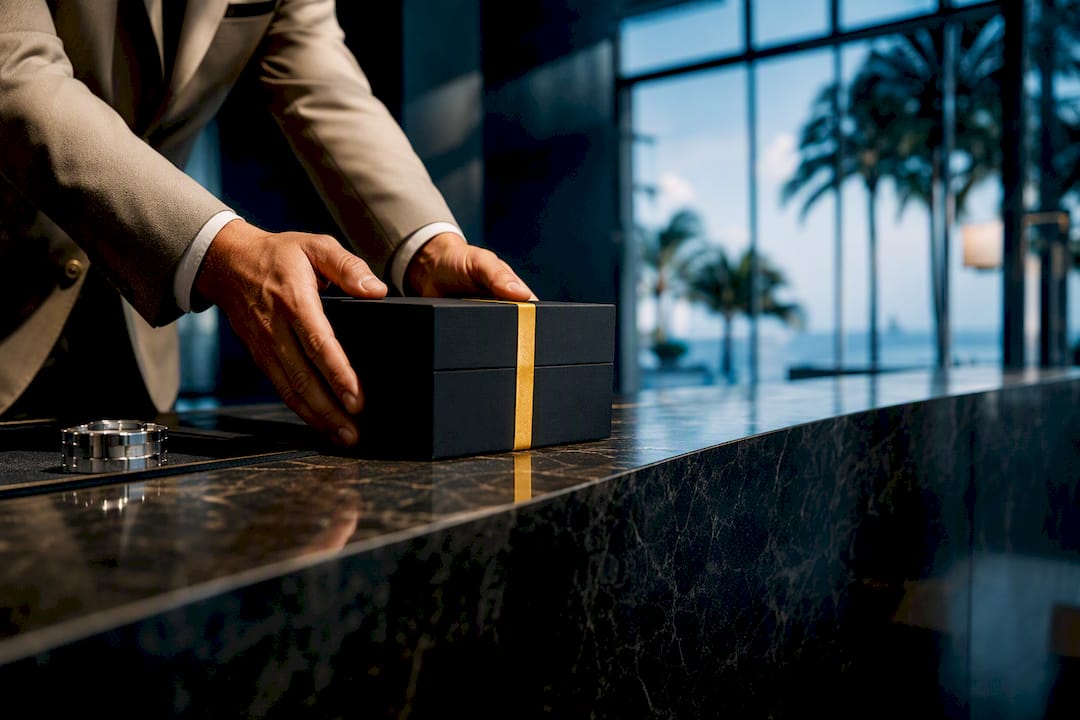 Premium watch gift at Miami hotel counter