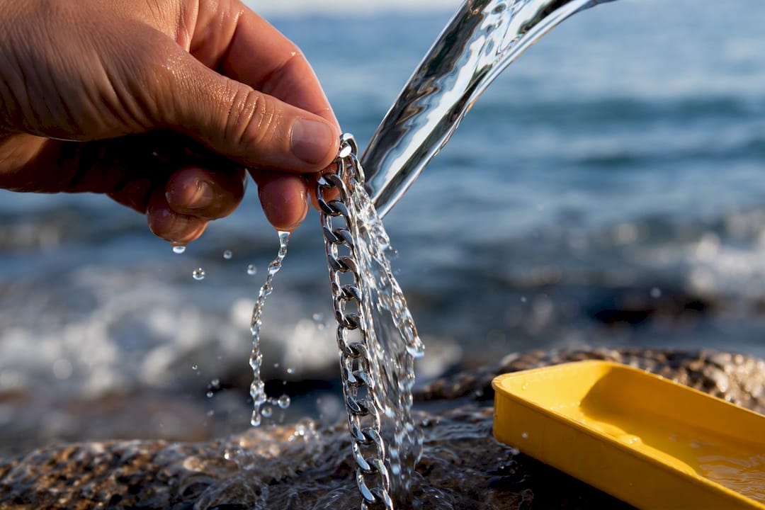 Steel jewelry rinsed after ocean exposure