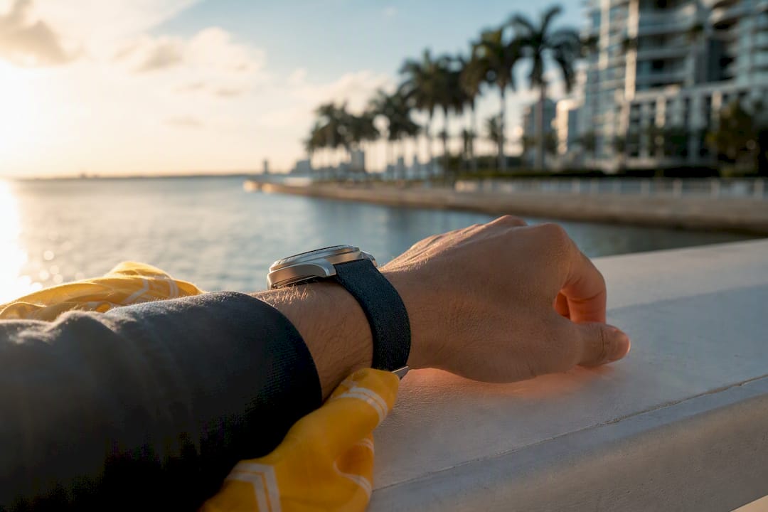 Cropped watch beside Miami waterfront