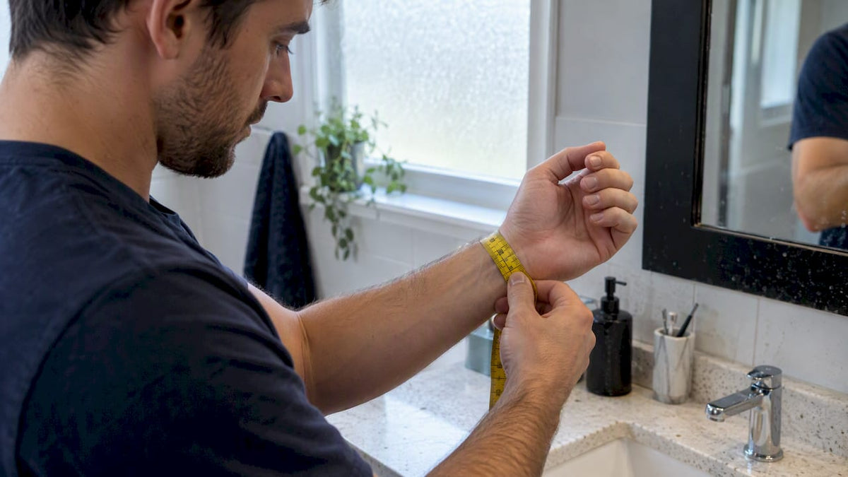 Man measuring wrist with flexible tape
