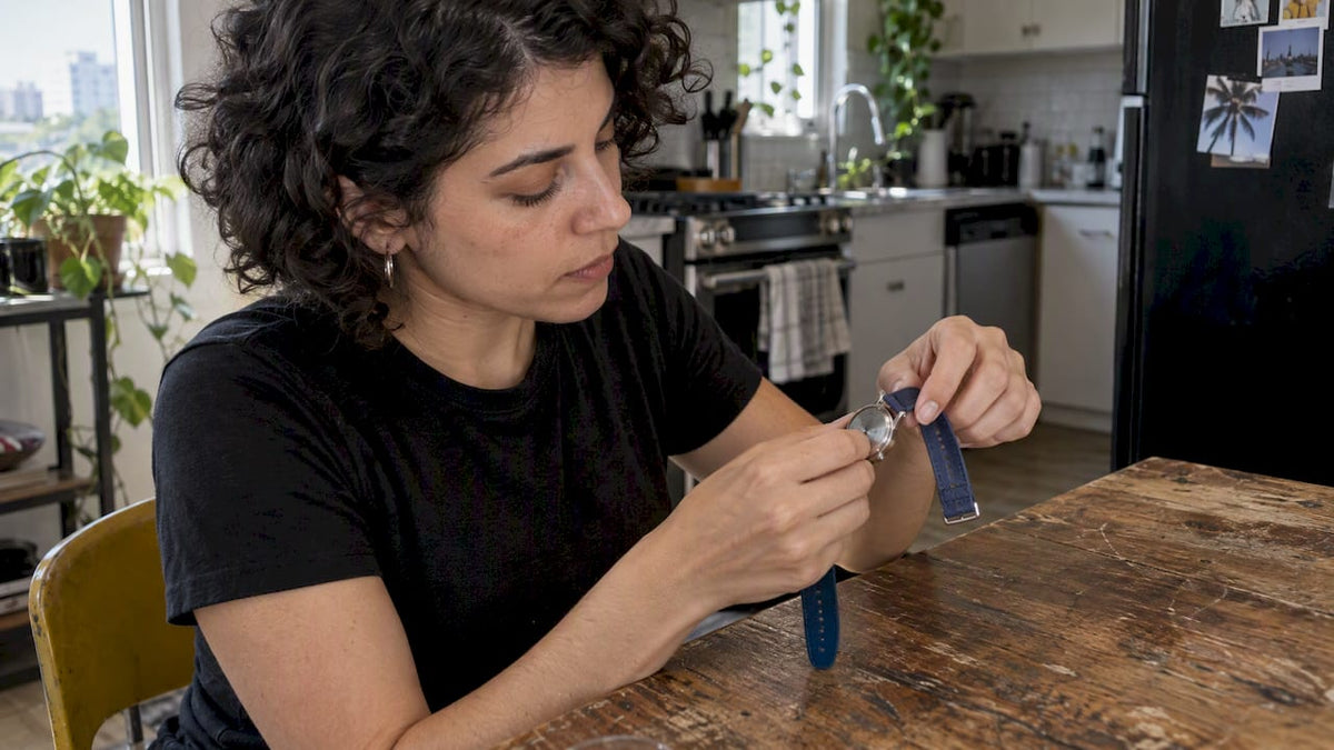 Watch owner releasing a strap with a spring bar
