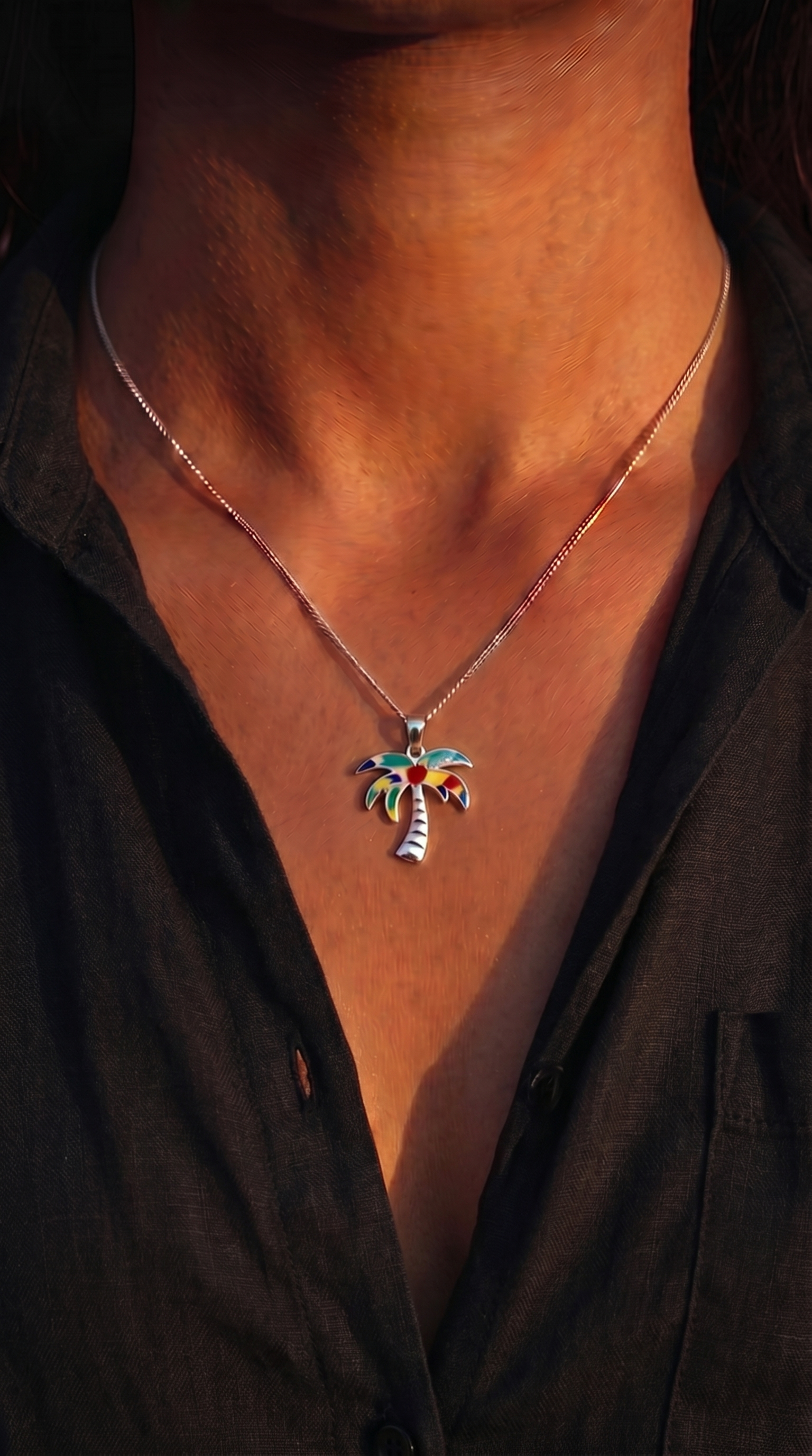 WYNWOOD BLVD Palm Tree Charm – Silver Signature Painted | Stainless Steel Miami Statement Pendant